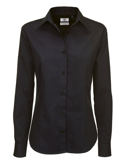 LSHOP Twill Shirt Sharp Long Sleeve / Women Black,Dark Grey (Solid),Deep Red,Navy,White