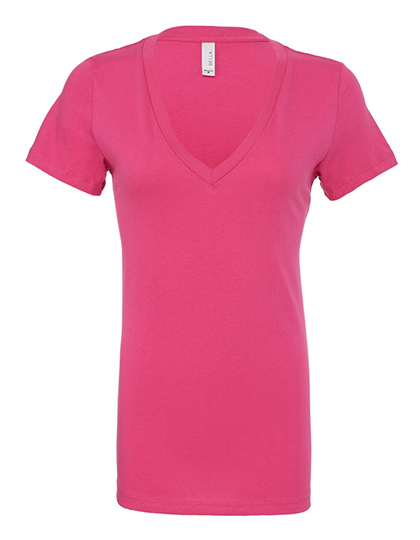 LSHOP Women«s Jersey Deep V-Neck T-Shirt Berry,Black,Coral,Red,Team Purple,True Royal,White