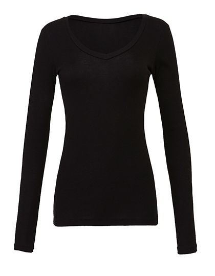 LSHOP Sheer Rib Long Sleeve V-Neck T-Shirt Black,Chocolate,Granite,Moss Green,Pink,Plum,Seafoam Blue,White