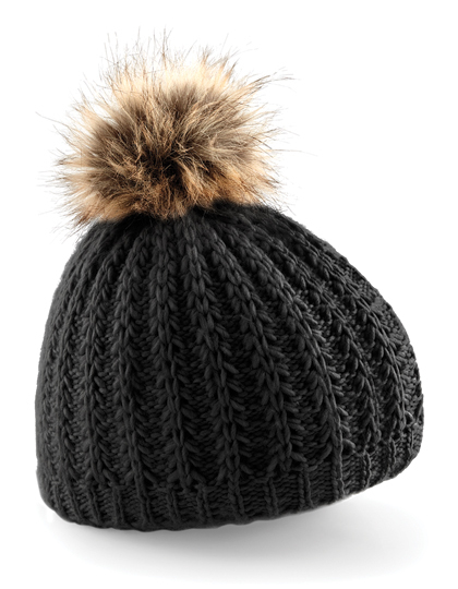 LSHOP Faux Fur Pom Pom Beanie Black,Glacier Grey,Off White