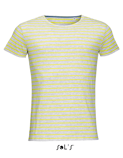 LSHOP Men`s Round Neck Striped T-Shirt Miles Ash (Heather),White