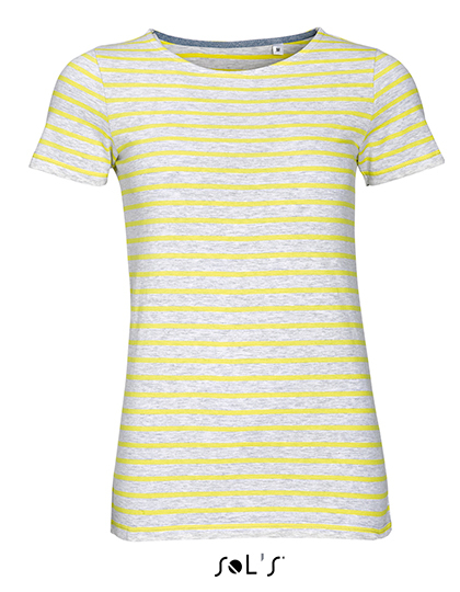 LSHOP Women`s Round Neck Striped T-Shirt Miles Ash (Heather),White
