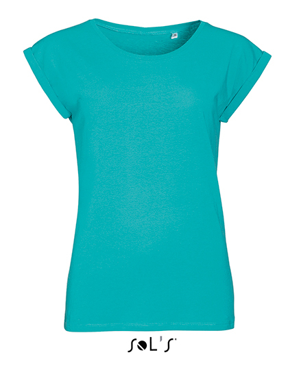 LSHOP Women`s Round Neck T-Shirt Melba Caribbean Blue,Coral,Deep Black,Denim,Grey Melange,White