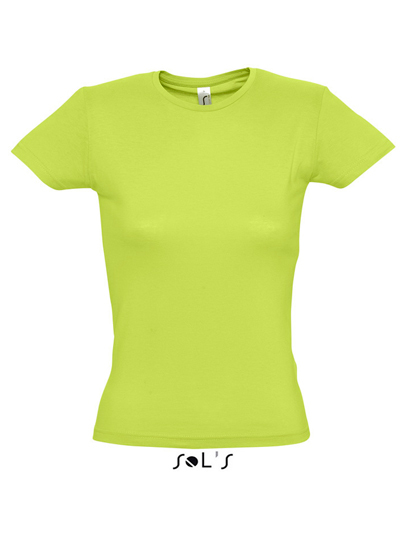 LSHOP Ladies T-Shirt Miss Apple Green,Aqua,Atoll Blue,Chocolate,Coral,Dark Grey (Solid),Dark Purple,Deep Black,Duck Blue,Fuchsia,Gold,Grey Melange,Honey,Kelly Green,Khaki,Lemon,Lime,Navy,Orange,Orchid Pink,Red,Royal Blue,Sky Blue,White