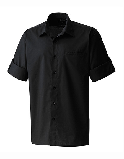 LSHOP Mens «Roll-Sleeve« Poplin-Hemd Black