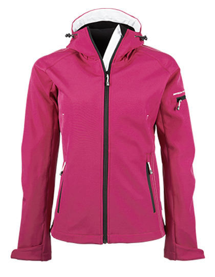 LSHOP Ladies Hooded Performance Softshell Berry,Black,Dark Grey (Solid),Sky Diver