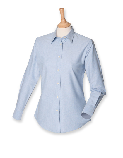 LSHOP Ladies Classic Long Sleeved Oxford Shirt Blue Oxford,White