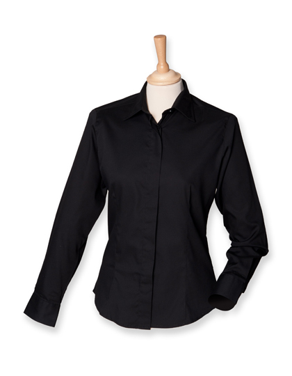 LSHOP Ladies Long Sleeved Pinpoint Oxford Shirt Black,Corporate Blue,Light Blue,White
