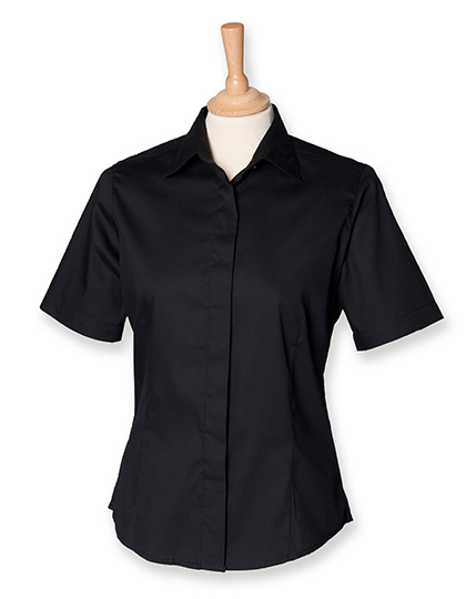 LSHOP Ladies Short Sleeved Pinpoint Oxford Shirt Black,Corporate Blue,Light Blue,White