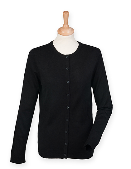 LSHOP LadiesÕ Cashmere Touch Acrylic Crew Neck Cardigan Black,Navy