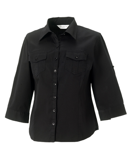 LSHOP Ladies« Roll 3/4 Sleeve Twill Shirt Black,Blue,French Navy,Khaki,White,Zinc