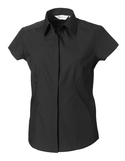 LSHOP Ladies Cap Sleeve Polycotton Fitted Poplin Shirt Black,Corporate Blue,White