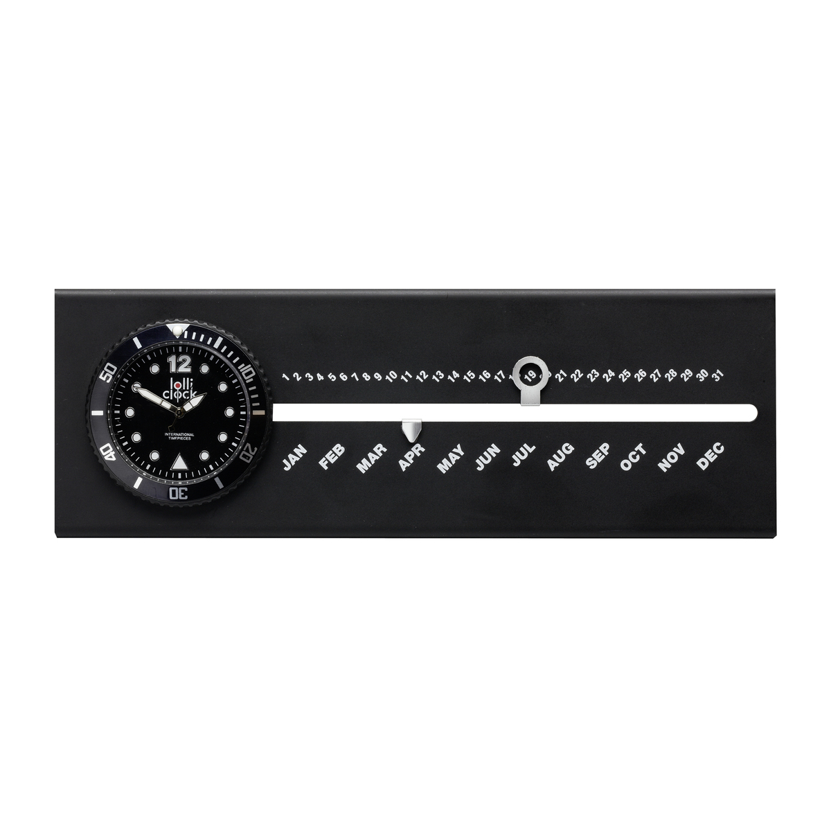 LM Uhr mit Kalender LOLLICLOCK-CALENDAR BLACK schwarz