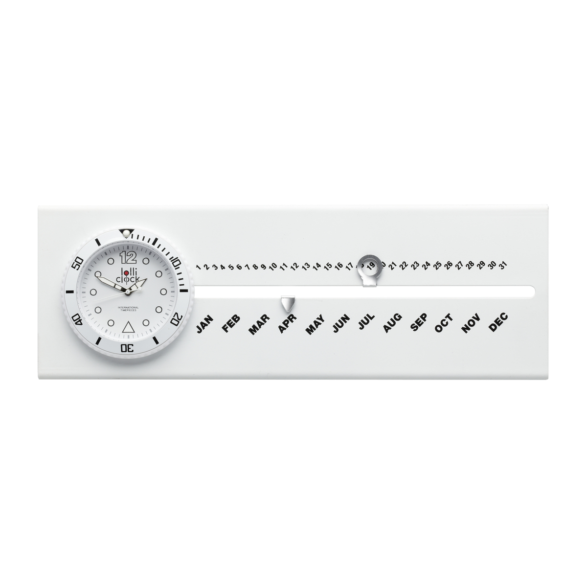 LM Uhr mit Kalender LOLLICLOCK-CALENDAR WHITE weiß