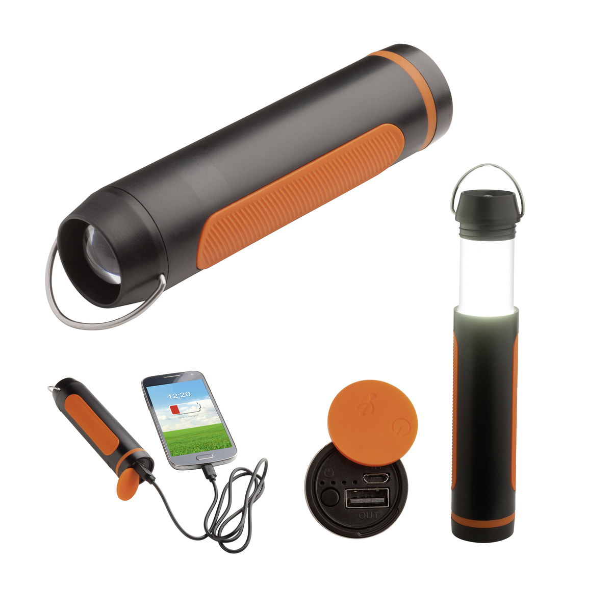 LM Campinglampe mit Powerbank REFLECTS-SAN BERNARDO  2200 mAh schwarz/orange