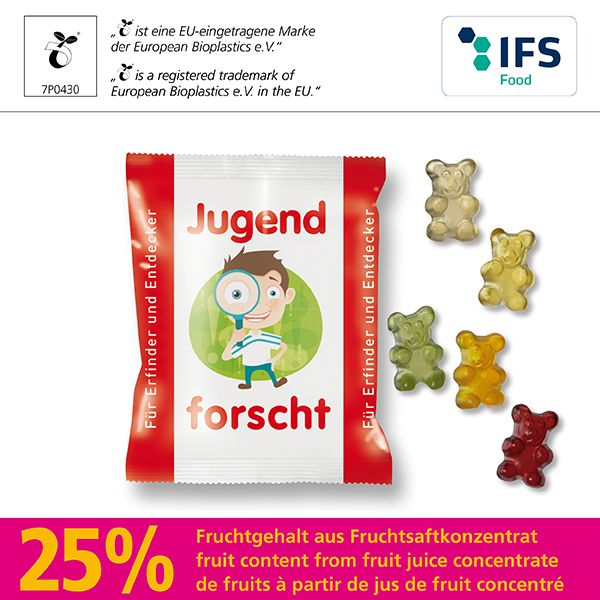 KALFANY Fruchtsaft-Baerchen mit kompostierbarem Werbetuetchen