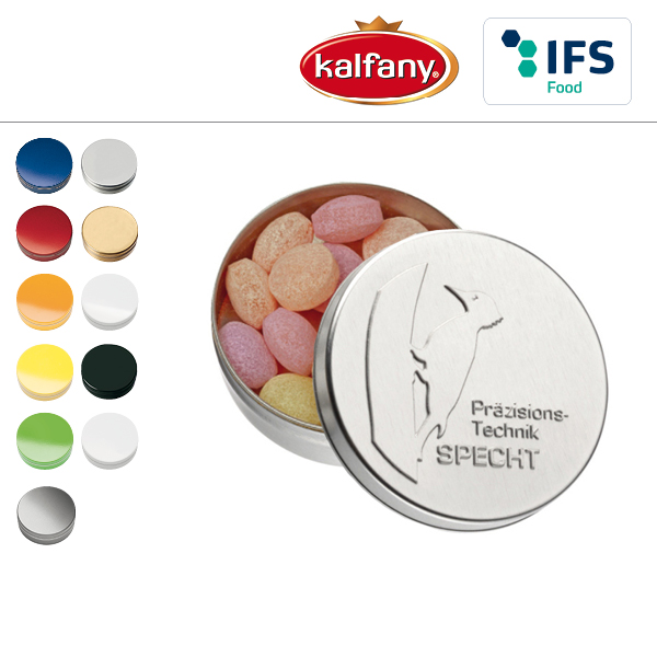 KALFANY XS-Praege-Taschendose mit XS-Kalfany-Fruchtbonbons 
