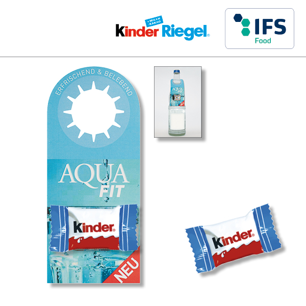 KALFANY Promo-Flaschenanhaenger wird mit unterschiedlichen Produkten bestueckt.