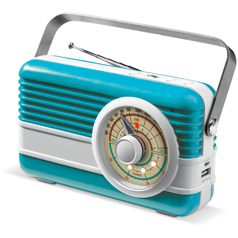 TOPPOINT Retro Powerbank mit Radio und Lautsprecher Hellblau / Weiss