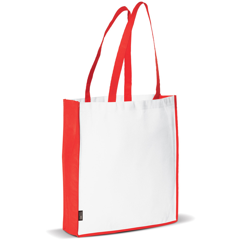 TOPPOINT Non Woven Tasche mit Bodenfalte Weiss / Rot