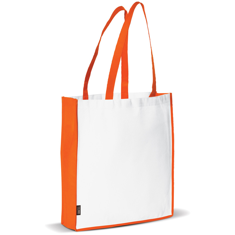 TOPPOINT Non Woven Tasche mit Bodenfalte Weiss / Orange