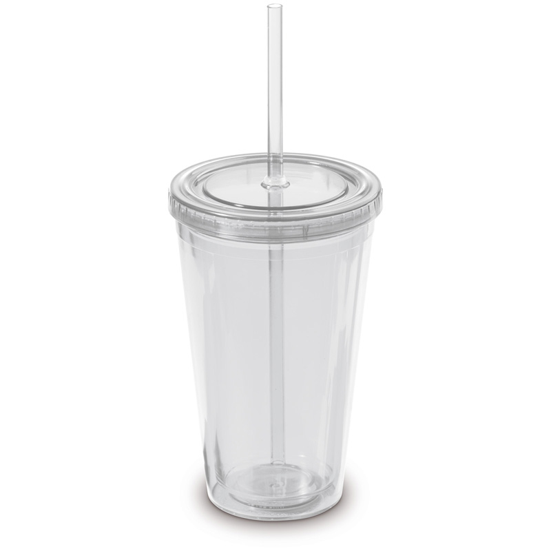 TOPPOINT Trinkbecher mit Trinkhalm Transparent Weiss