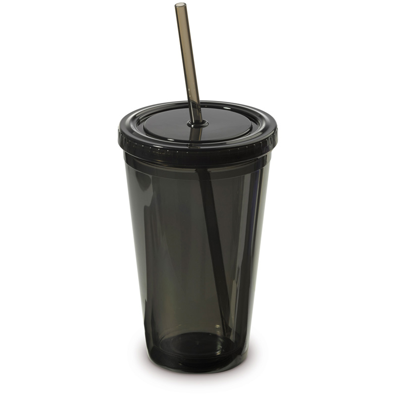 TOPPOINT Trinkbecher mit Trinkhalm Transparent Schwarz