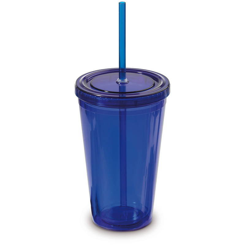 TOPPOINT Trinkbecher mit Trinkhalm Transparent Blau